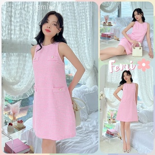 Đầm Suông Tweed, váy tweed hồng, váy suông tweed xinh, váy tiểu thư