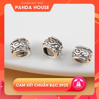 Charm bạc s925 chặn hạt hình hoa văn xỏ ngang 5*3.5mm - Panda House