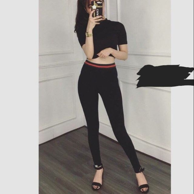 Quần Legging cạp đỏ sang chảnh