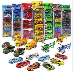 Đồ chơi bộ hộp sét 6 món ô tô máy bay chạy cót xin xò cho bé