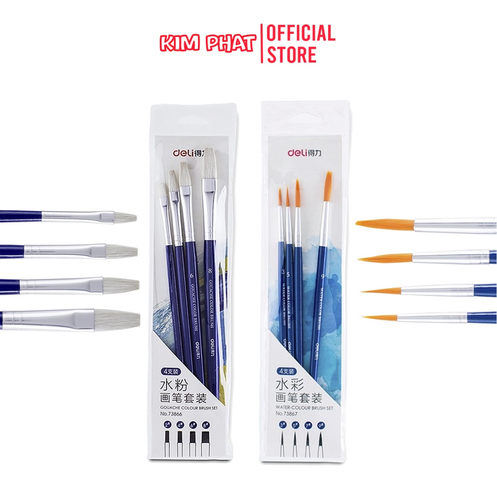 Bộ cọ vẽ chuyên nghiệp Deli - dùng cho màu nước/bột/sơn acrylic -Set 4/6 cây- 73885/73866/73867