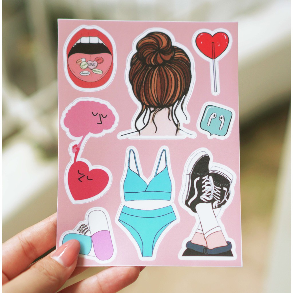 [Set 100+ Hình] Sticker Hình Girl Style Cute |Dán Nón Bảo Hiêm, Điện Thoại, Laptop, Bình Nước..Chống Nước, Chống Bay Màu