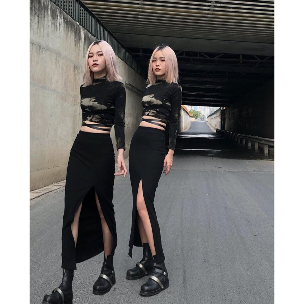 Chân váy thun xẻ tà Aspirin