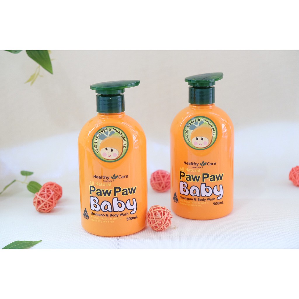 Sữa tắm gội 2 trong 1 Healthy Care Paw Paw Baby từ đu đủ an toàn cho bé 500ml BeautiMax