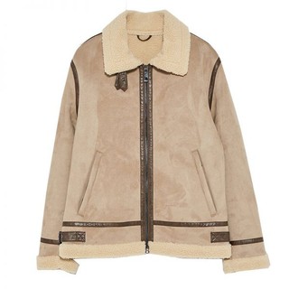 Áo khoác da lộn zara man cổ lông màu be