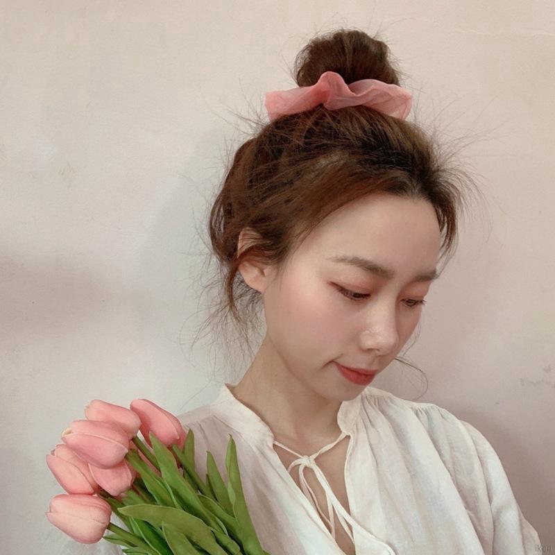 Dây thun buộc tóc bằng vải voan phối lưới phồng cỡ lớn màu trái cây dễ thương