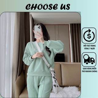 Bộ nỉ nữ thu đông chất vải nỉ bông, Set đồ nữ thu đông trẻ trung form dáng đúng size đúng mẫu CS008