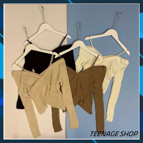 Áo len croptop trễ vai tay dài nữ Hàn Quốc ulzzang | BigBuy360 - bigbuy360.vn