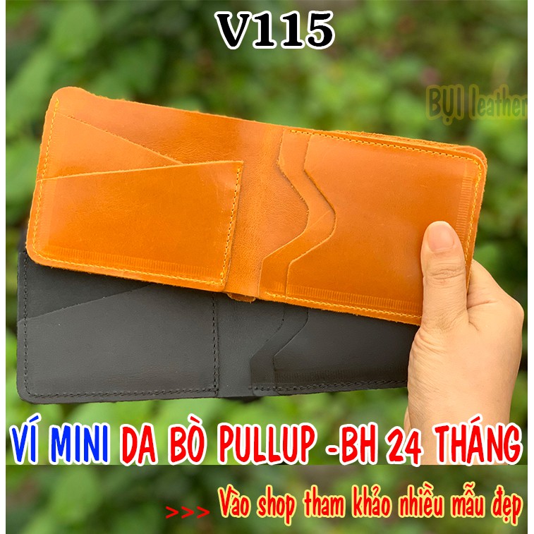 Ví mini nam da bò PULLUP vàng bò cao cấp V115-Da thật-BH 24tháng-Full hộp (CÓ VIDEO)