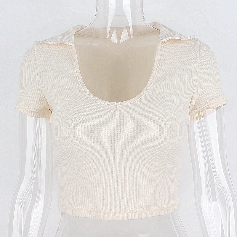 Áo thun DUNEA tay ngắn cổ chữ V khoét sâu vải nhìn thấu gợi cảm cho nữ