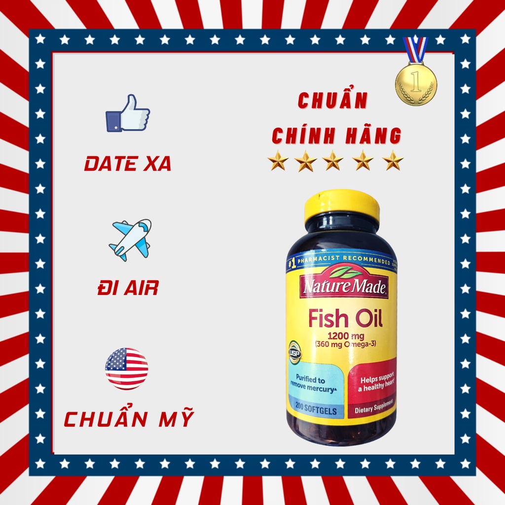 [ CHÍNH HÃNG ] DẦU CÁ FISH OIL OMEGA 3 1200mg KIRKLAND CỦA MỸ 200 VIÊN