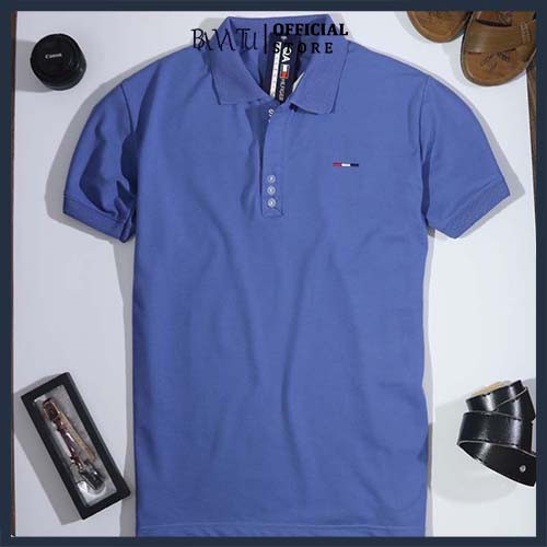 Áo nam Polo có cổ cao cấp hàng thiết kế độc quyền của shop BAVATU màu xanh dương trẻ trung tươi mát mặc đi làm đi chơi.