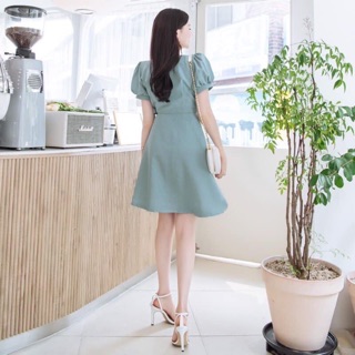 Đầm váy mint xoè thắt eo