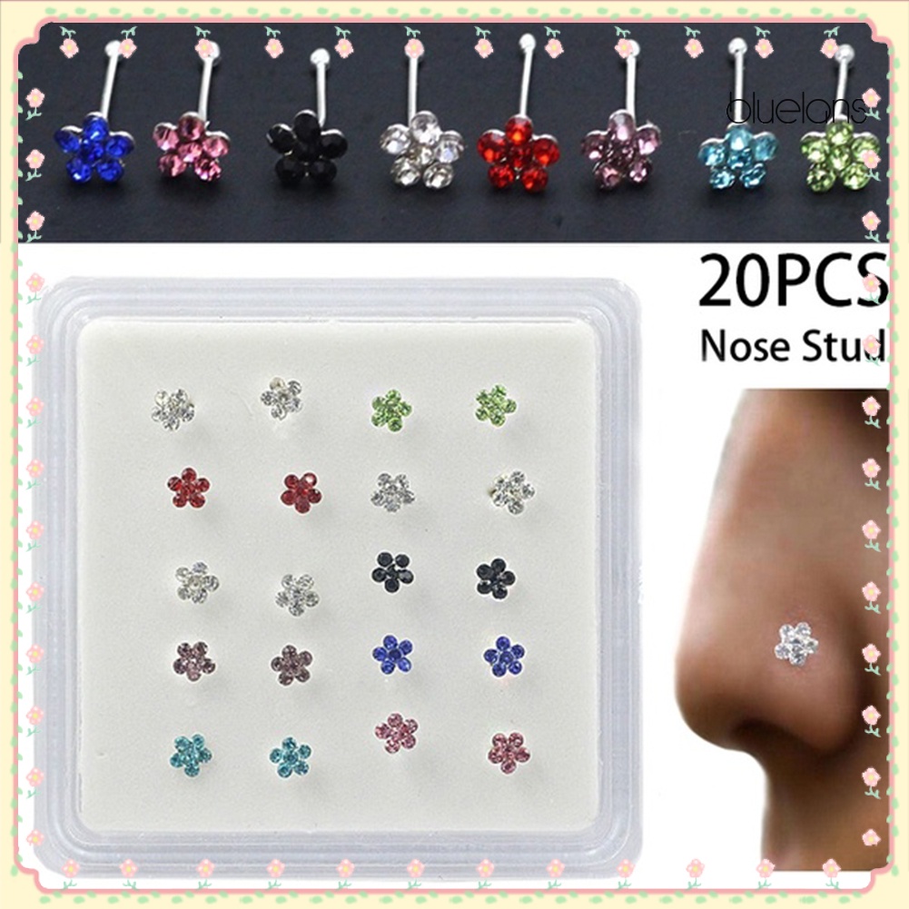 Hộp 20 Khuyên Mũi Mạ Bạc Đính Đá Pha Lê