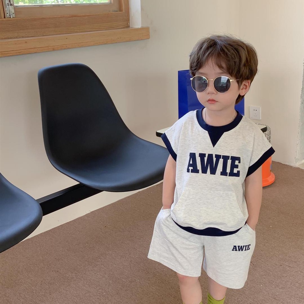 Set Áo Thun Ngắn Tay Và Quần Short Phong Cách Hàn Quốc Thời Trang Mùa Hè Cho Bé Trai