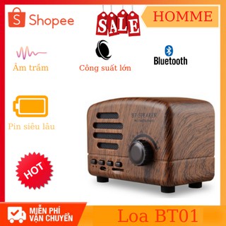 Loa Bluetooth mini cổ điển BT01 HOMME vân gỗ dễ thương kiểu dáng Cát-Set thập niên 90