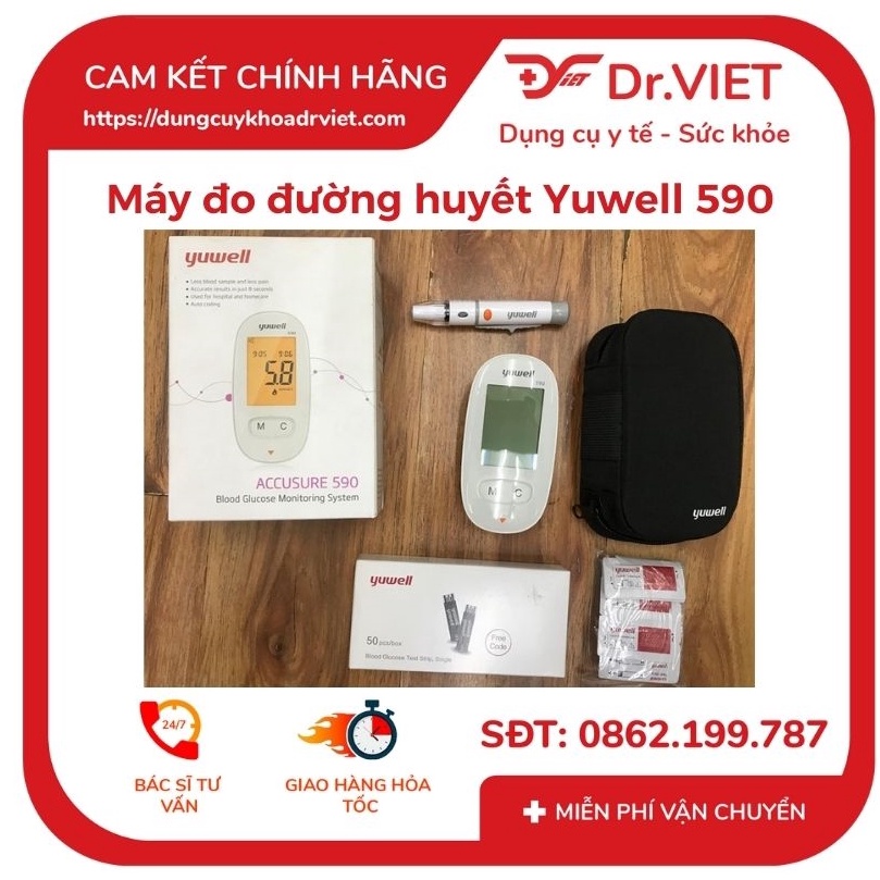 MÁY ĐO ĐƯỜNG HUYẾT YUWELL 590 - BẢO HÀNH TRỌN ĐỜI + TẶNG 60 QUE VÀ 60 KIM, THAO TÁC ĐƠN GIẢN, ĐỘ CHÍNH XÁC CAO - DRVIET