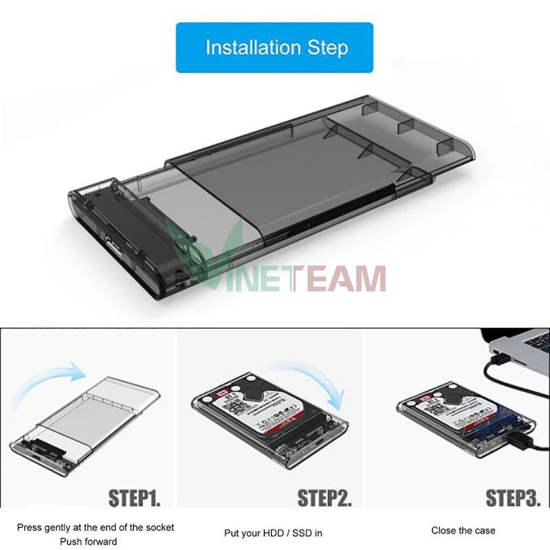 Hộp đựng ổ cứng di động HDD trong suốt 2.5 Inch USB 3.0 sang SATA 3.0 , TYPE-C TO USB