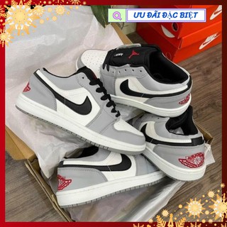 Giày Air Jordan Xám Chỉ Đỏ, Giày thể thao JD1 Low Smoke Grey nam nữ full box bill