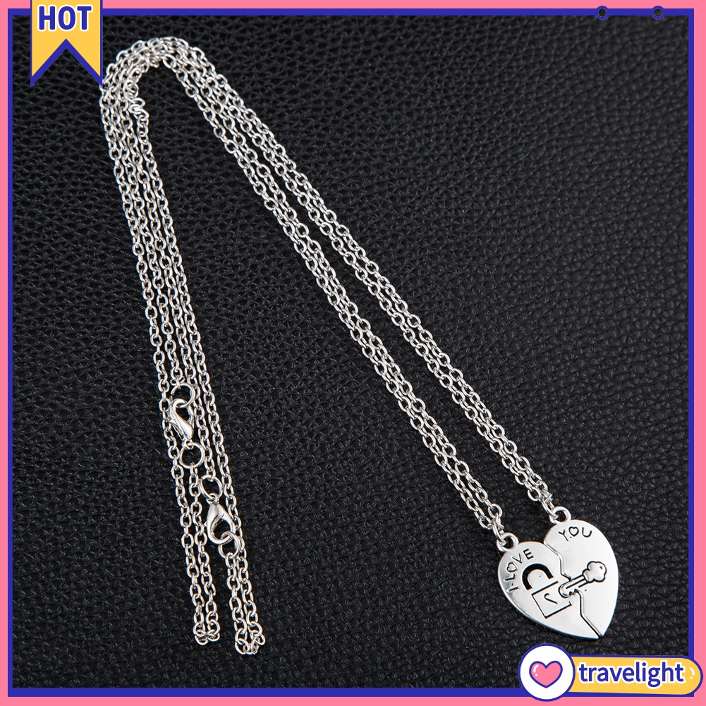 (Travelight) Vòng cổ Mặt Ổ Khóa Trái Tim / Chìa Khóa Khắc Chữ I Love You Cho Cặp Đôi