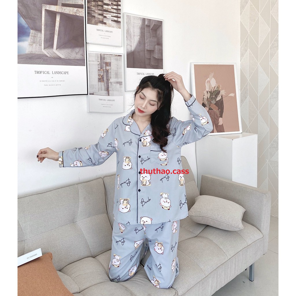 Set Bộ Đồ Nữ Pijama Tay Dài Quần Dài Form rộng-Đồ Bộ Sau Sinh Họa Tiết Tiểu Thư-Thu Thảo Shop.