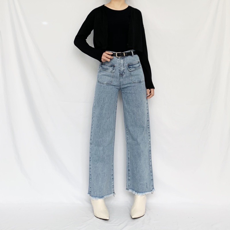 Quần bò Quần Culottes Jeans suông loe Q1660ti cạp cao