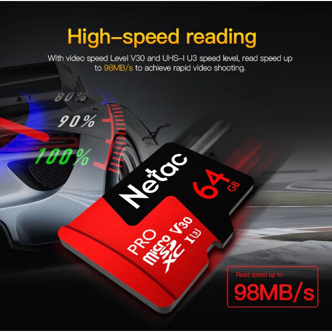 Thẻ nhớ microSDXC Netac Pro 32GB / 64GB U3 4K V30 98MB/s - chuyên camera, máy quay và điện thoại (Đỏ) | BigBuy360 - bigbuy360.vn