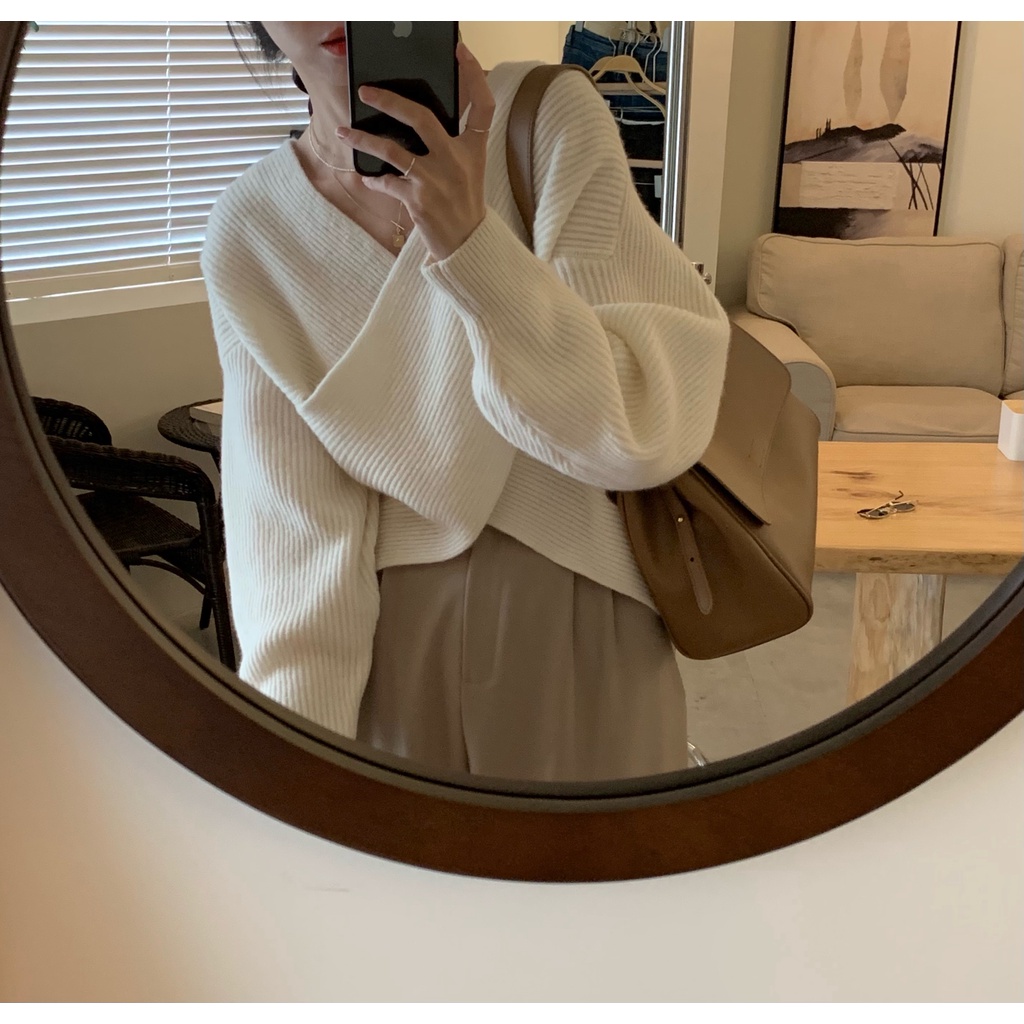 Áo len tay dài cổ chữ V thời trang dành cho nữ