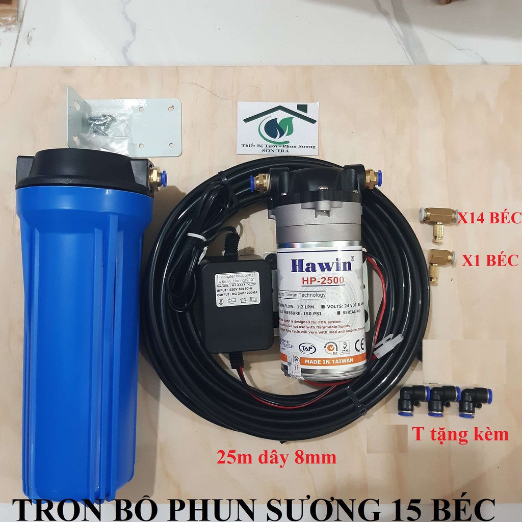 Trọn bộ phun sương Đài Loan HP-2500 lắp từ 5-15 béc