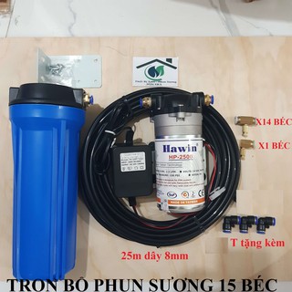 Trọn bộ phun sương làm mát quán ăn, cafe, tưới lan HP-2500 lắp từ 5-15 béc- Máy Bảo Hành 6 tháng