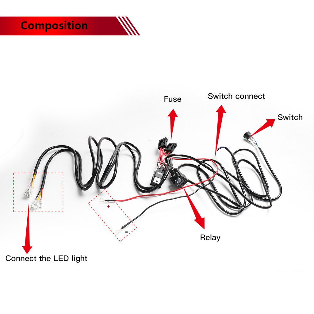 UNI-SHINE 2 Lead 3 Wire Wiring Harness Kit for Led Light Bar Waterproof On-off Switch Harness Heavy Duty Power Relay Harness Blade Fuse