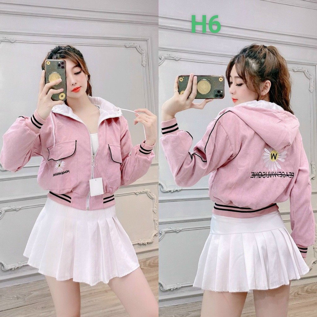 [Mã FASHIONT4WA2 giảm 10K đơn 50K] Áo khoác dù nữ 2 lớp phối sọc tay in chữ có nón hàng đẹp - M023 | BigBuy360 - bigbuy360.vn