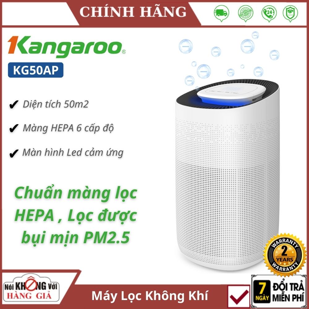 Máy lọc không khí gia đình Kangaroo KG50AP Công nghệ UV led , Ion âm cùng lõi lọc HEPA 6 cấp loại bỏ bụi mịn 99%
