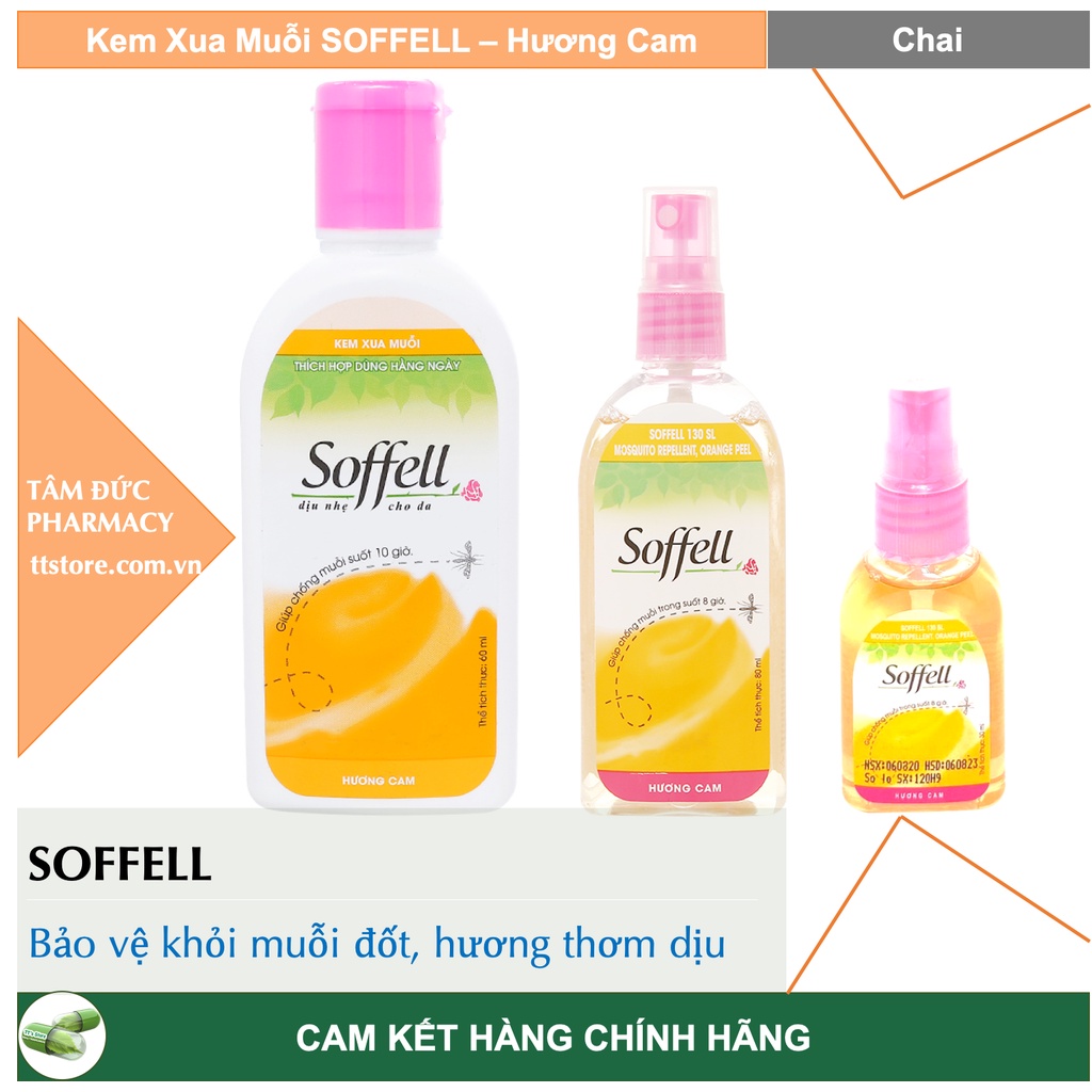 SOFFELL - Xịt / Kem bôi chống muỗi Soffell Hương hoa, cam [sofell, soffel, sofel]