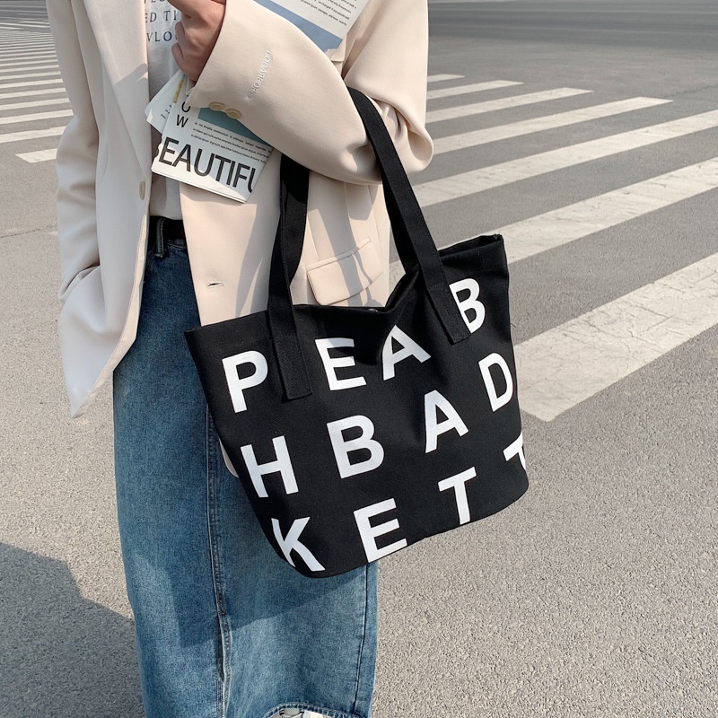 Túi Vải canvas Có In Chữ Phong Cách Hàn Quốc Thời Trang Cho Nữ