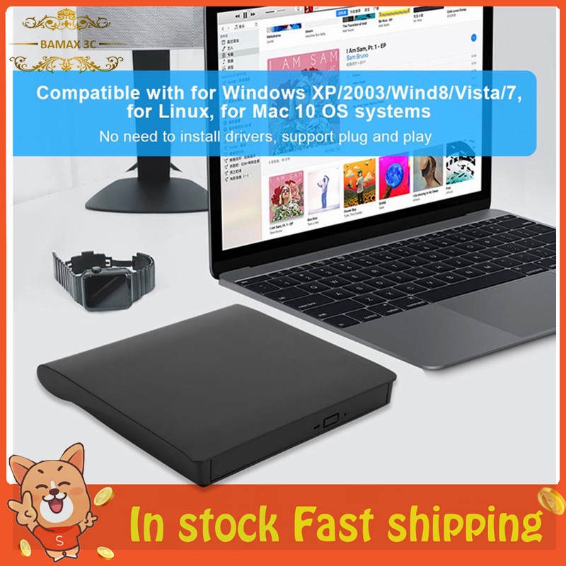 bamaxis USB3.0 DVD CD Writer Drive Burner Reader External Player for Windows/MacOS/Linux