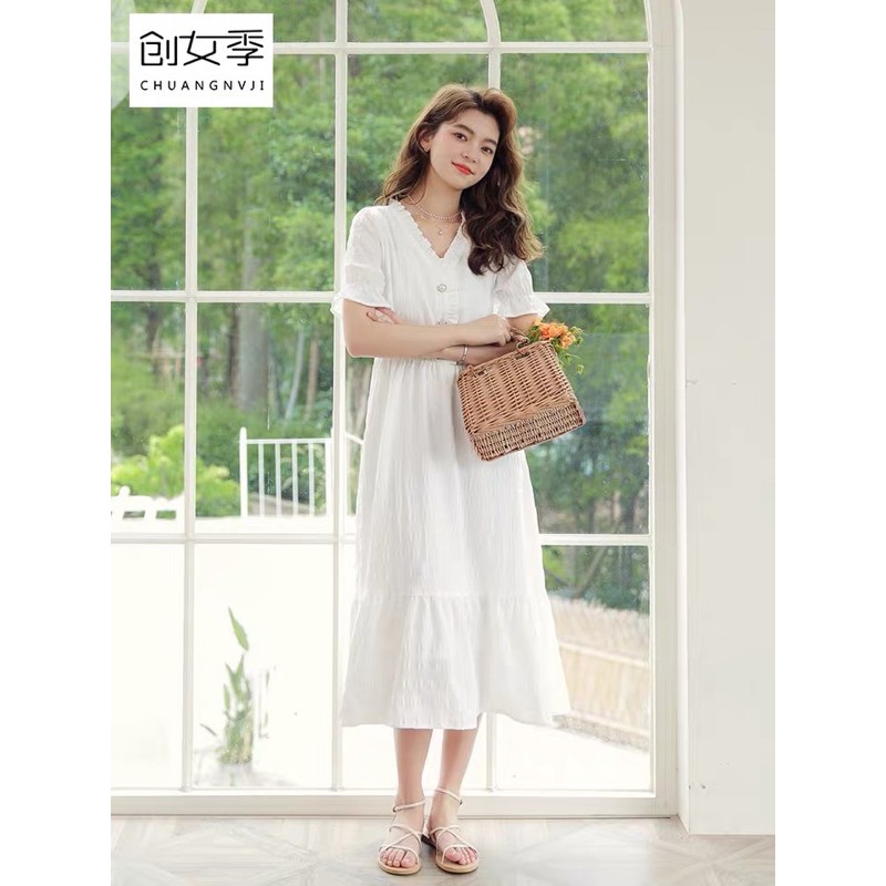 Váy trắng tiểu thư tay ngắn / váy ullzang / váy vintage / mina’s house | BigBuy360 - bigbuy360.vn