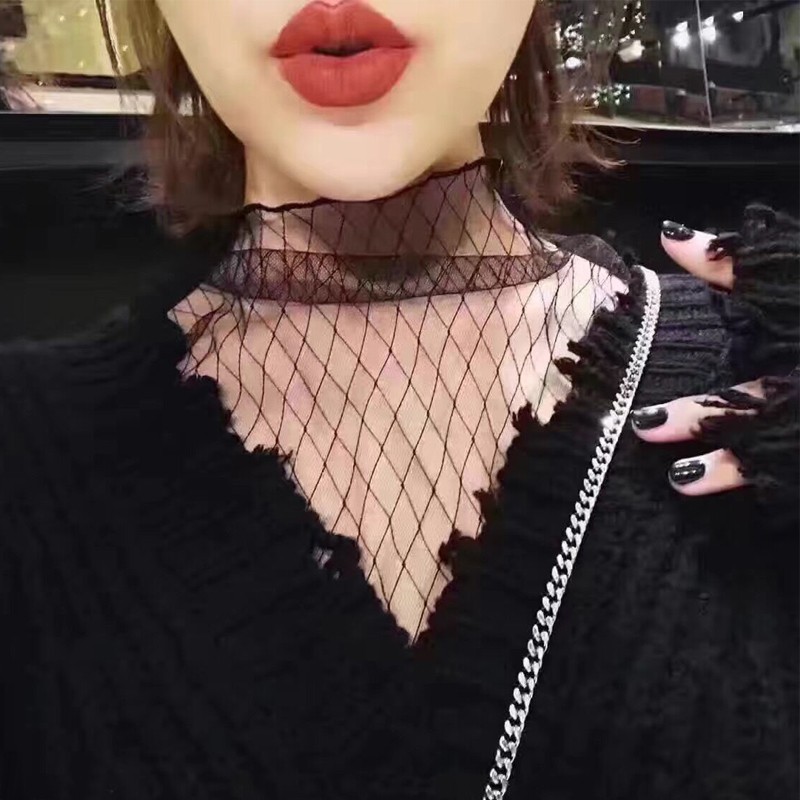 Áo lưới xuyên thấu tay dài cổ cao thời trang cho nữ | BigBuy360 - bigbuy360.vn