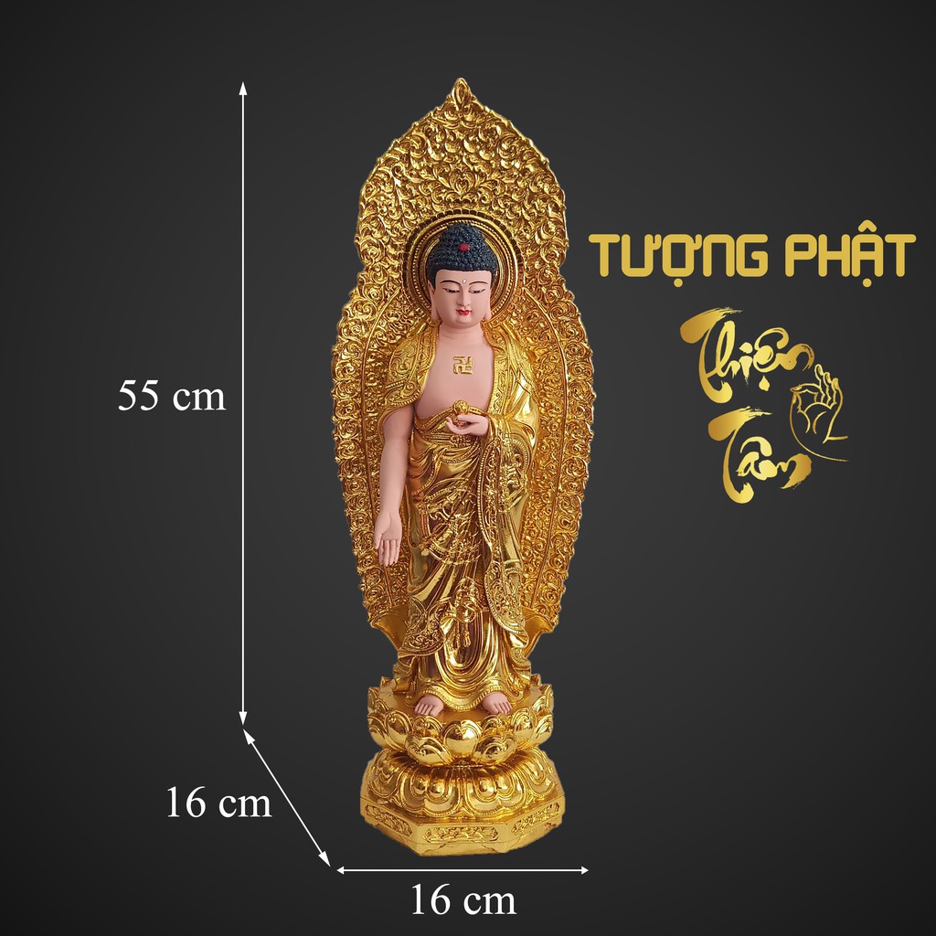 Tượng Phật A Di Đà cao 40cm – Đứng – Có Hào Quang – Màu Vàng (Mẫu Đài Loan) 020VD-PDD  - Tuong Phat A Di Da
