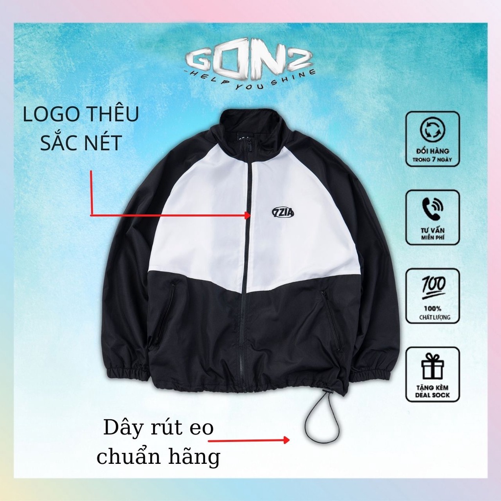 Áo khoác dù Jacket 7zia, TMS vải dù 2 lớp, logo 7zia thêu,dây rút eo, form ulzzang nam nữ phong cách.