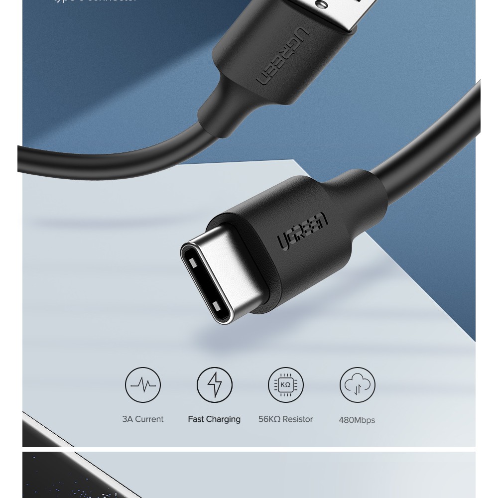 Ugreen 60114 - USB to USB-C Data Cable - 0.25M Đen