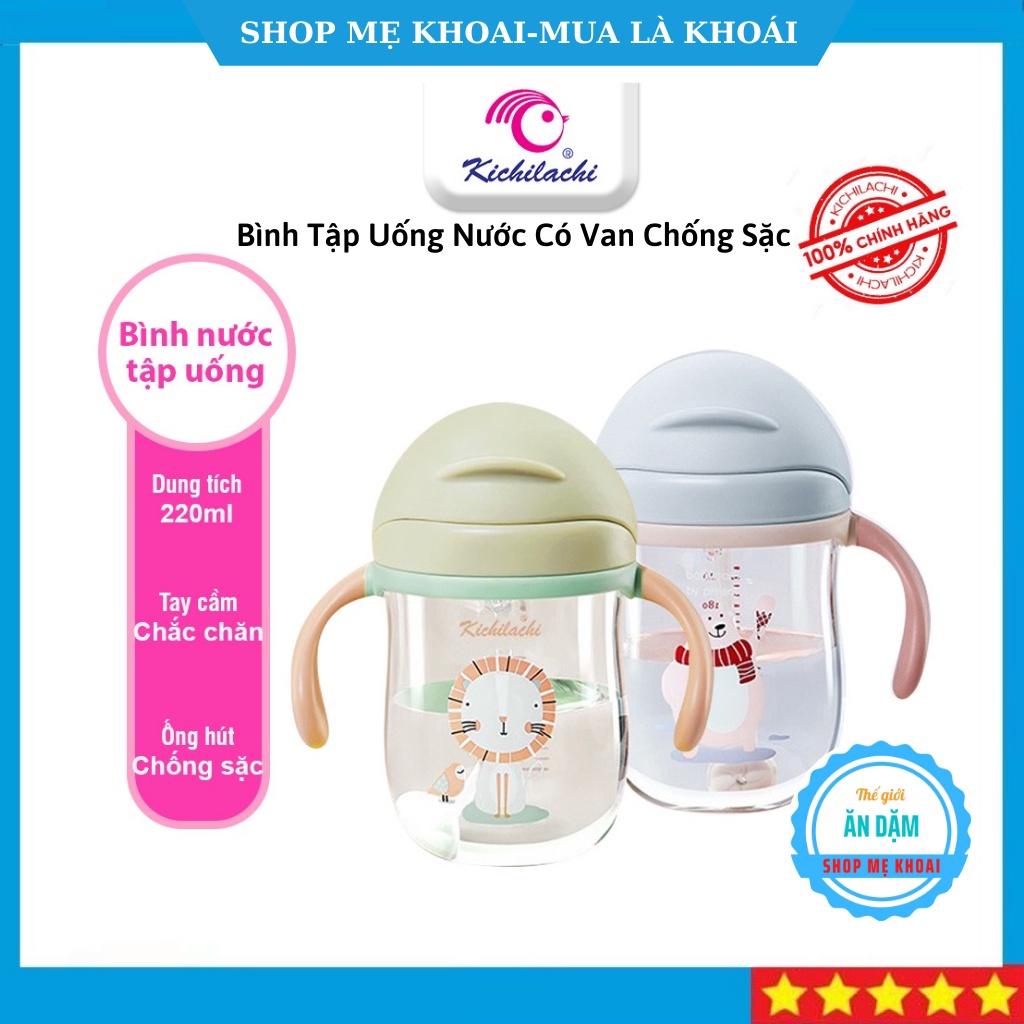 Bình tập uống nước cho bé Kichilachi Tritan chống sặc dùng cho bé từ 6 tháng tuổi trở lên