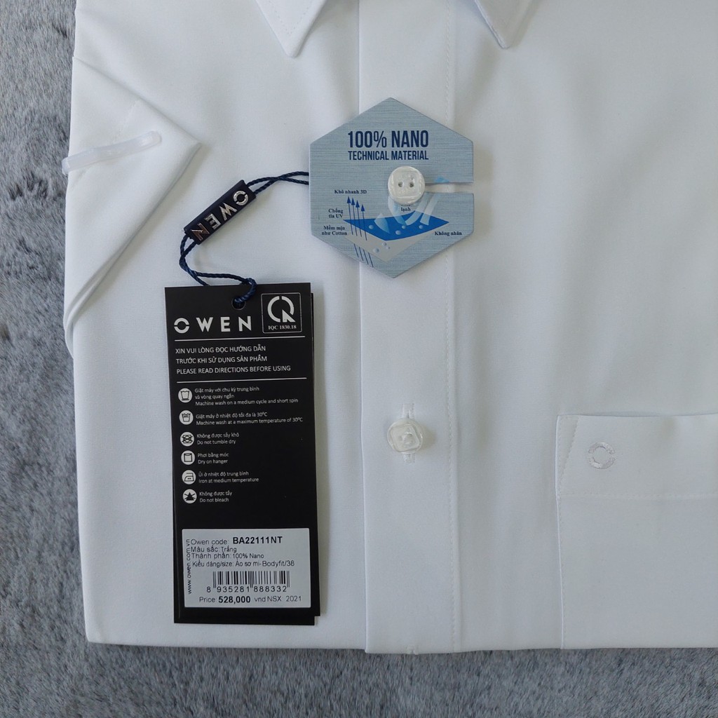 Áo Sơ Mi Nam Ngắn Tay Owen BA22111NT Somi Cộc Tay Công Sở Cao Cấp Màu Trắng Trơn Chất Nano Dáng Body Fit Tà Bằng | BigBuy360 - bigbuy360.vn