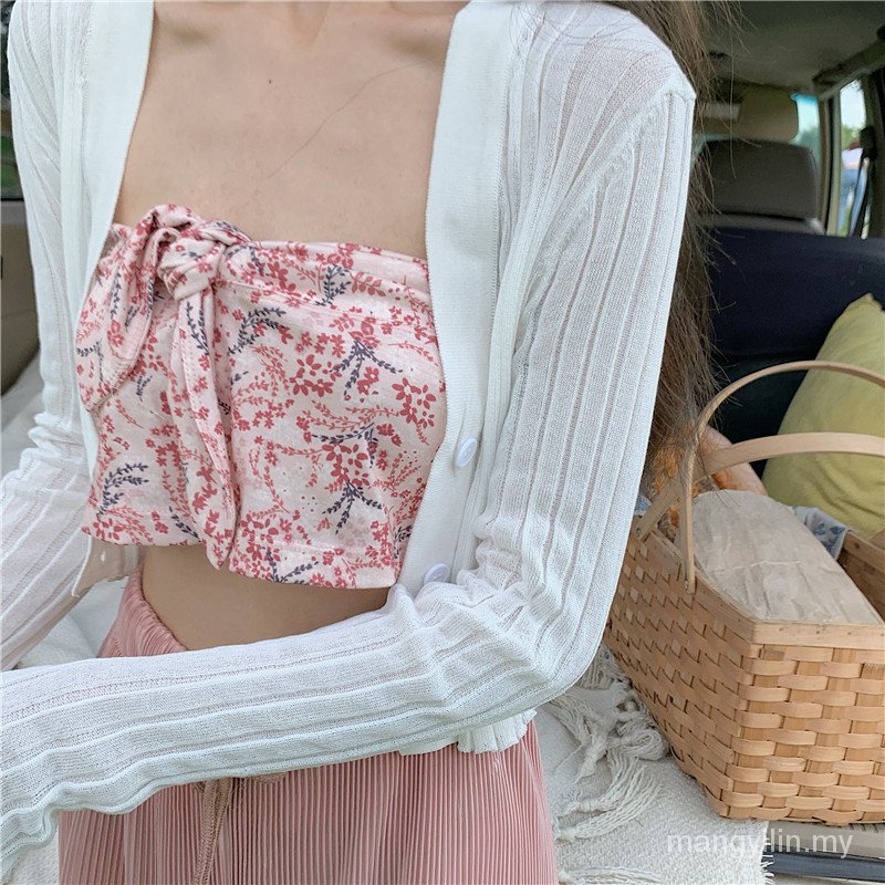 Set Áo Hoa Trễ Vai + Áo Khoác Cardigan + Chân Váy Xếp Ly Xinh Xắn Cho Nữ | BigBuy360 - bigbuy360.vn