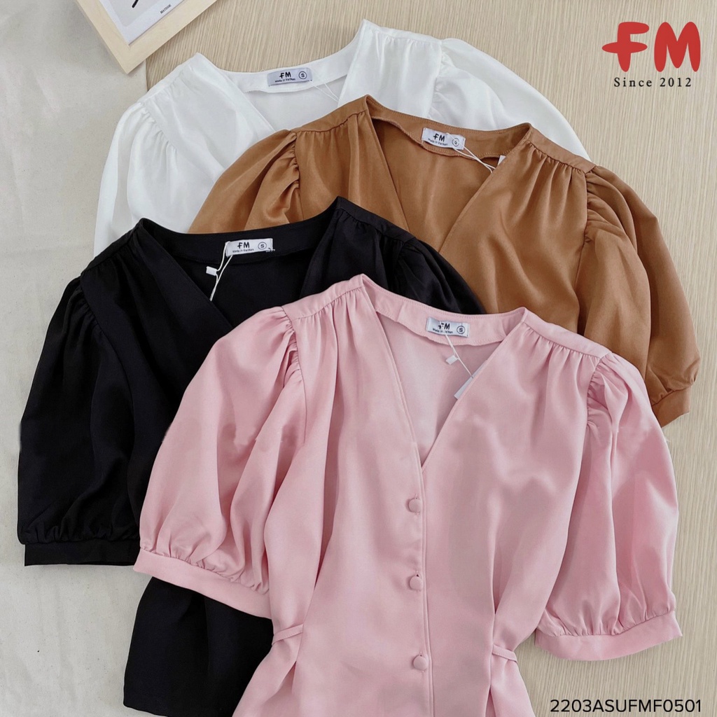 Áo kiểu tay phồng tà chéo FM Style áo công sở kiểu tay phồng vạt chéo lịch sự sang trọng I Fm Style Online 220305409