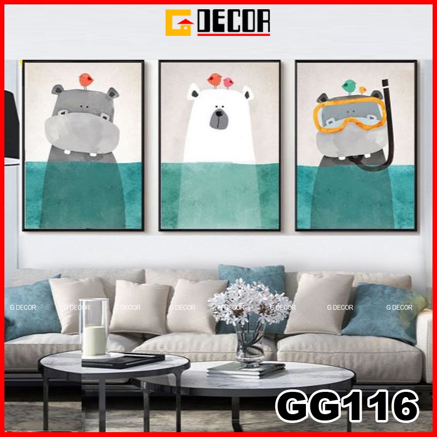 Tranh treo tường canvas khung gỗ 3 bức phong cách hiện đại Bắc Âu tranh anime trang trí phòng khách phòng cho bé 116