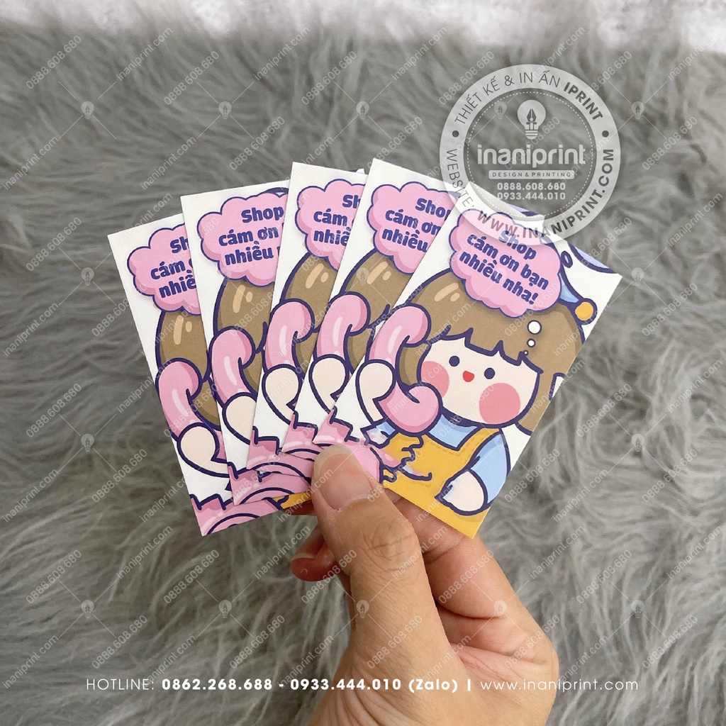 Thiệp Cảm Ơn Dễ Thương, Thank You Card Giá Rẻ Điện Thoại - Size 9x5.4cm - Cán Màng Mờ