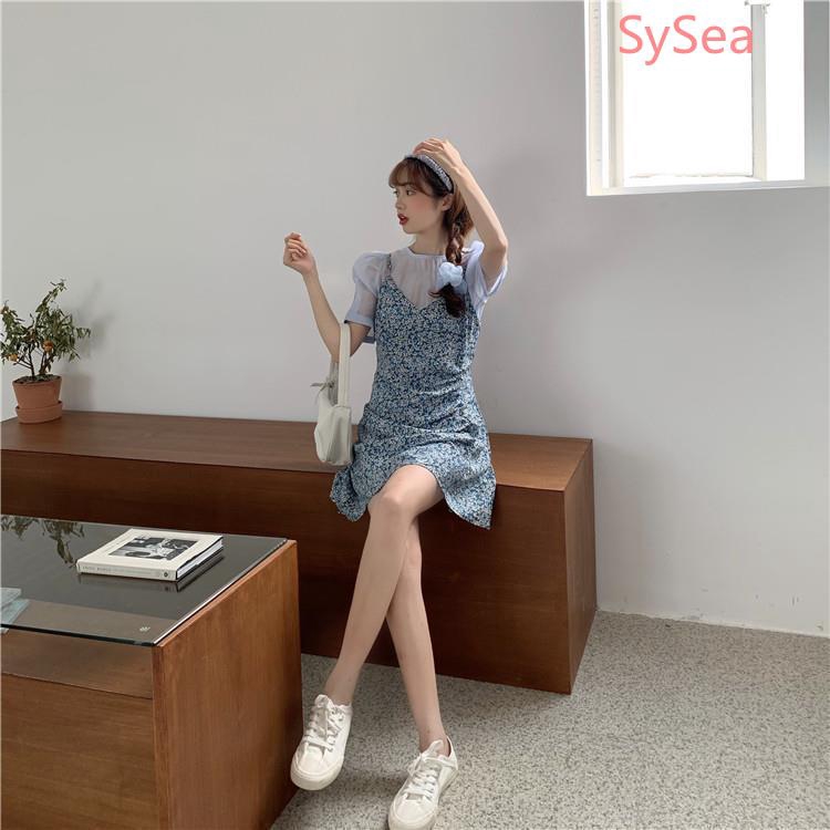 Set đồ hai mảnh áo chiffon + đầm hoa hai dây | BigBuy360 - bigbuy360.vn