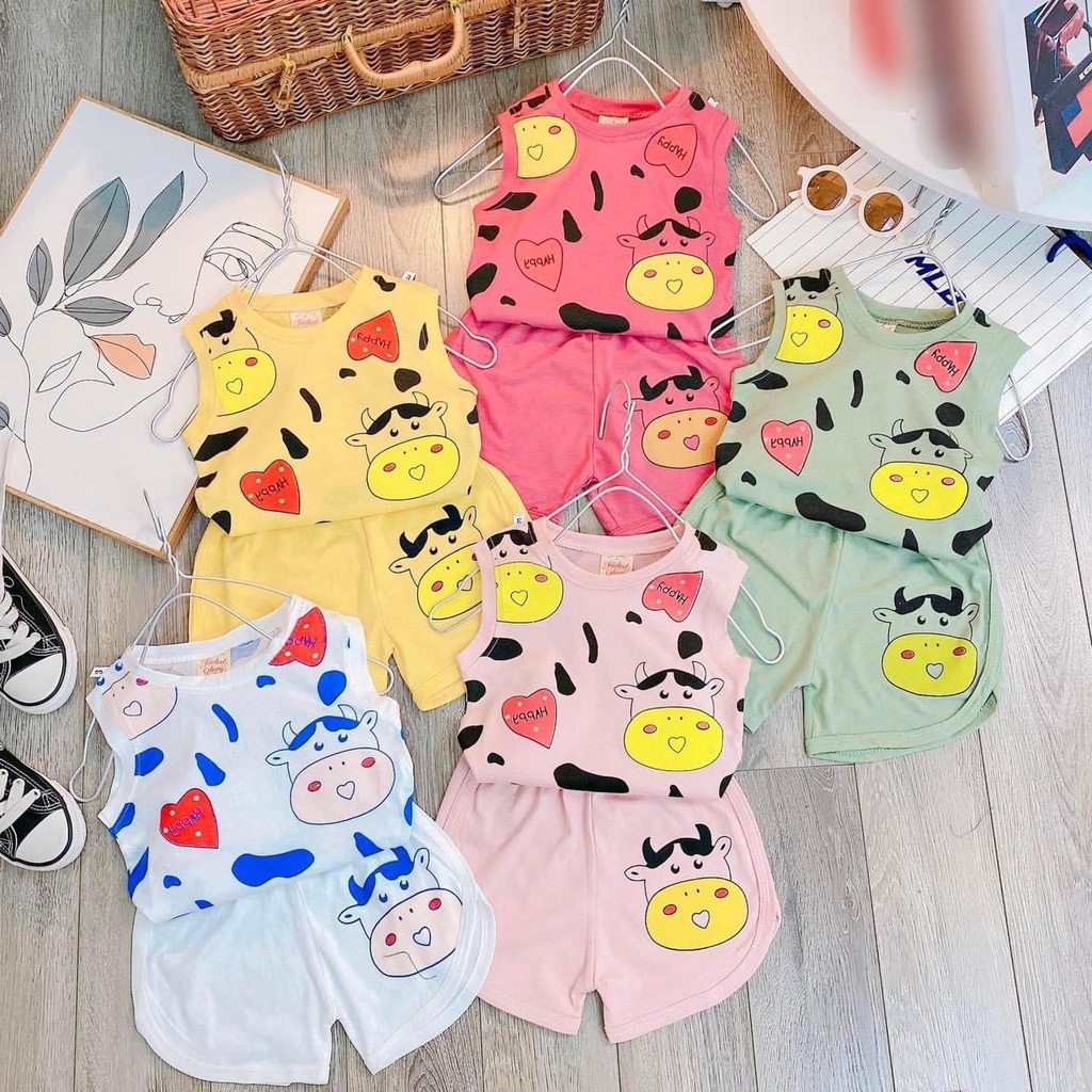 [MẪU MỚI] BỘ BA LỖ IN HÌNH BÒ SỮA CHẤT COTTON MỀM MÁT CHO BÉ YÊU 7-18KG. VIDEO THẬT. XƯỞNG MAY BIBO