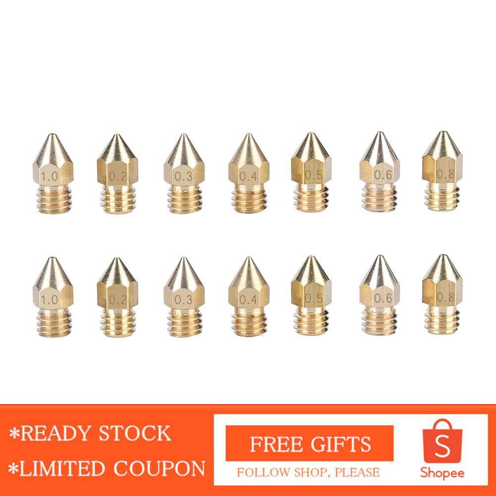 Alwaysonline 14Pcs 3D Printer Nozzle Extruder Brass Print Head 0.2/0.3/0.4/0.5/0.6/0.8/1mm